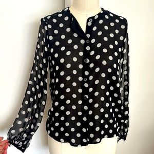 Polka Dot Chiffon Blouse black and white Liz Claiborne